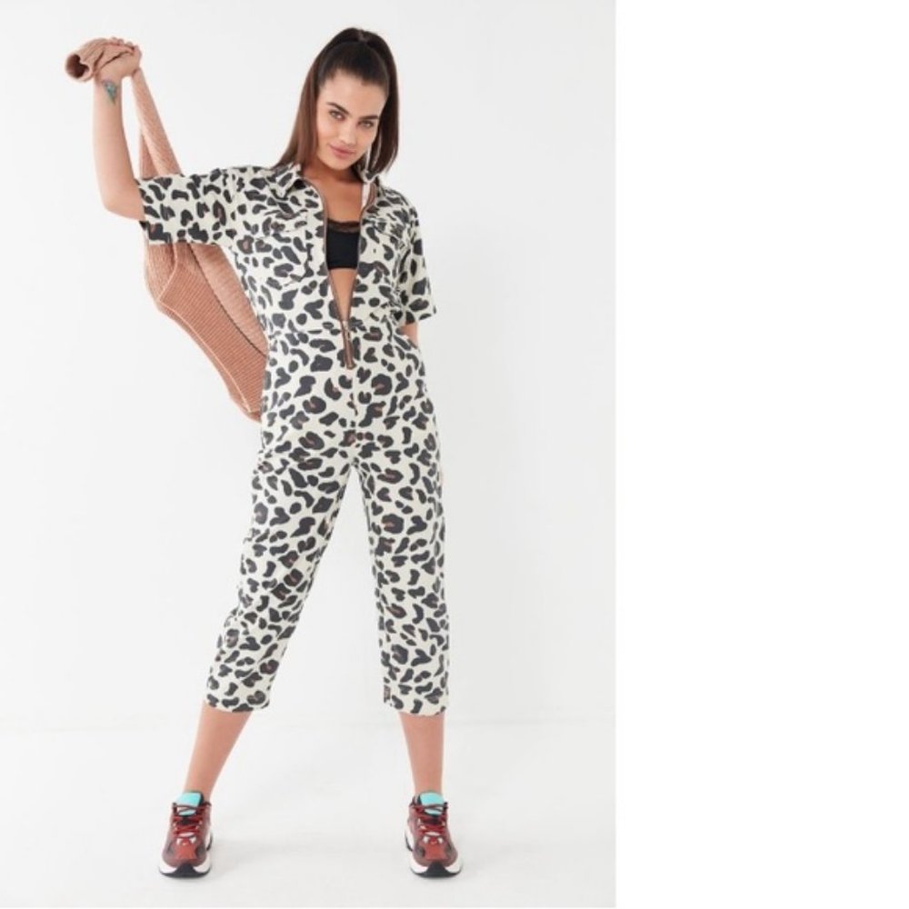 UO Leopard Print Short Sleeve Crop Leg Jumpsuit